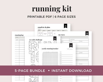 Running Tracker Kit, Fitness Planner, Couch to 5K Plan, Race Log Printable, Mile Challenge || A4 / A5 / Letter / Half Letter / Happy Planner