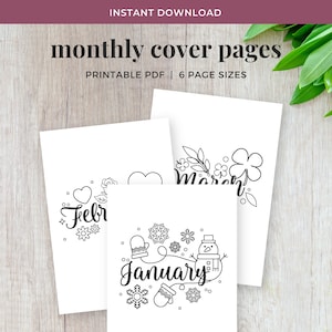 Monthly Cover Pages, Printable Month Coloring Pages, Seasonal Monthly Dashboard || A4 / A5 / Letter / Half Letter / Happy Planner