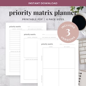 Priority Matrix Aufgaben Tracker, Bleib oben auf deiner To Do Liste, Entscheidungsmatrix, Eisenhower Matrix, Sofortiger Download PDF, Happy Planner Größen