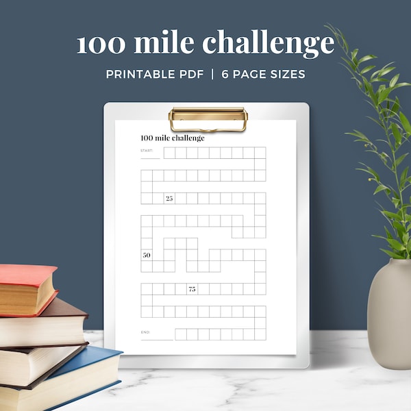 100 Mile Fitness Challenge PDF Tracker, Walking Log, Running Log, Biking Log, Perfect for Your Workout Planner