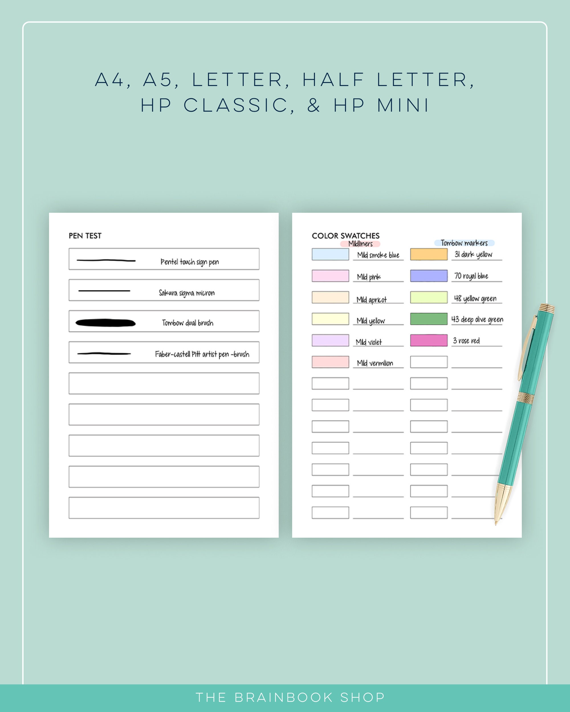 Color Swatch Chart Pen Test Page Tombow Reference Sheet - Etsy