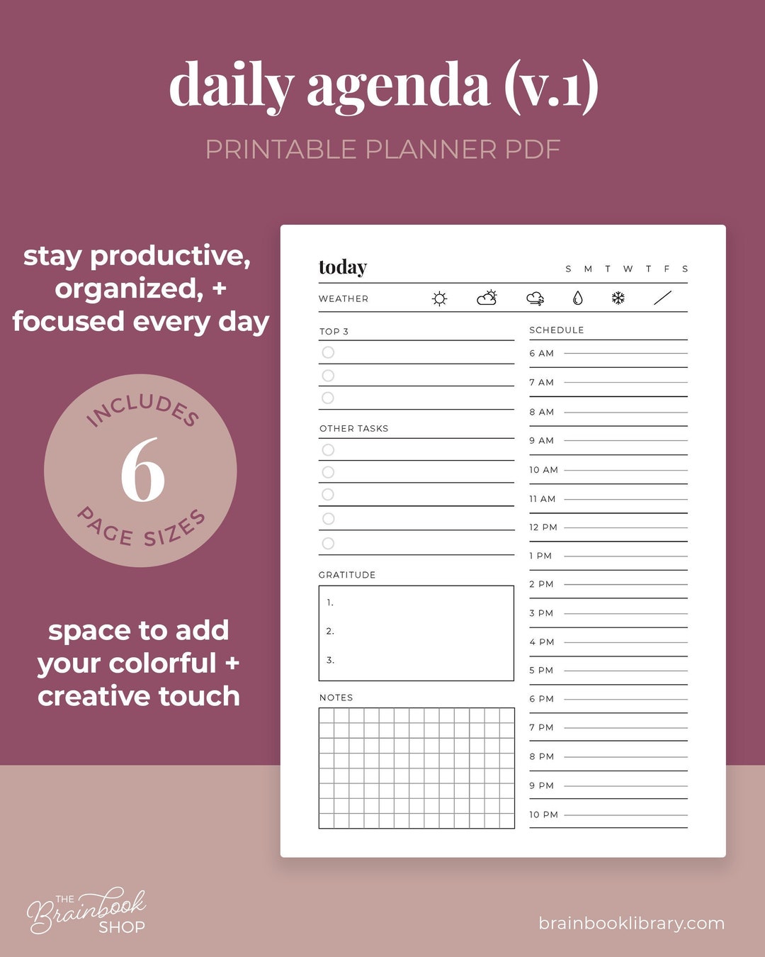 Daily Agenda, Daily Planner, Daily Schedule, Top 3 Planner, 24-hour