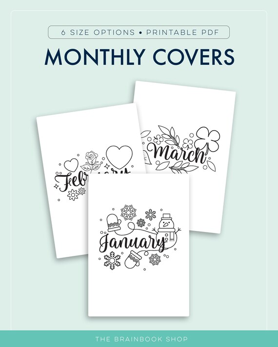 Monthly Cover Pages Printable Month Coloring Pages Seasonal | Etsy