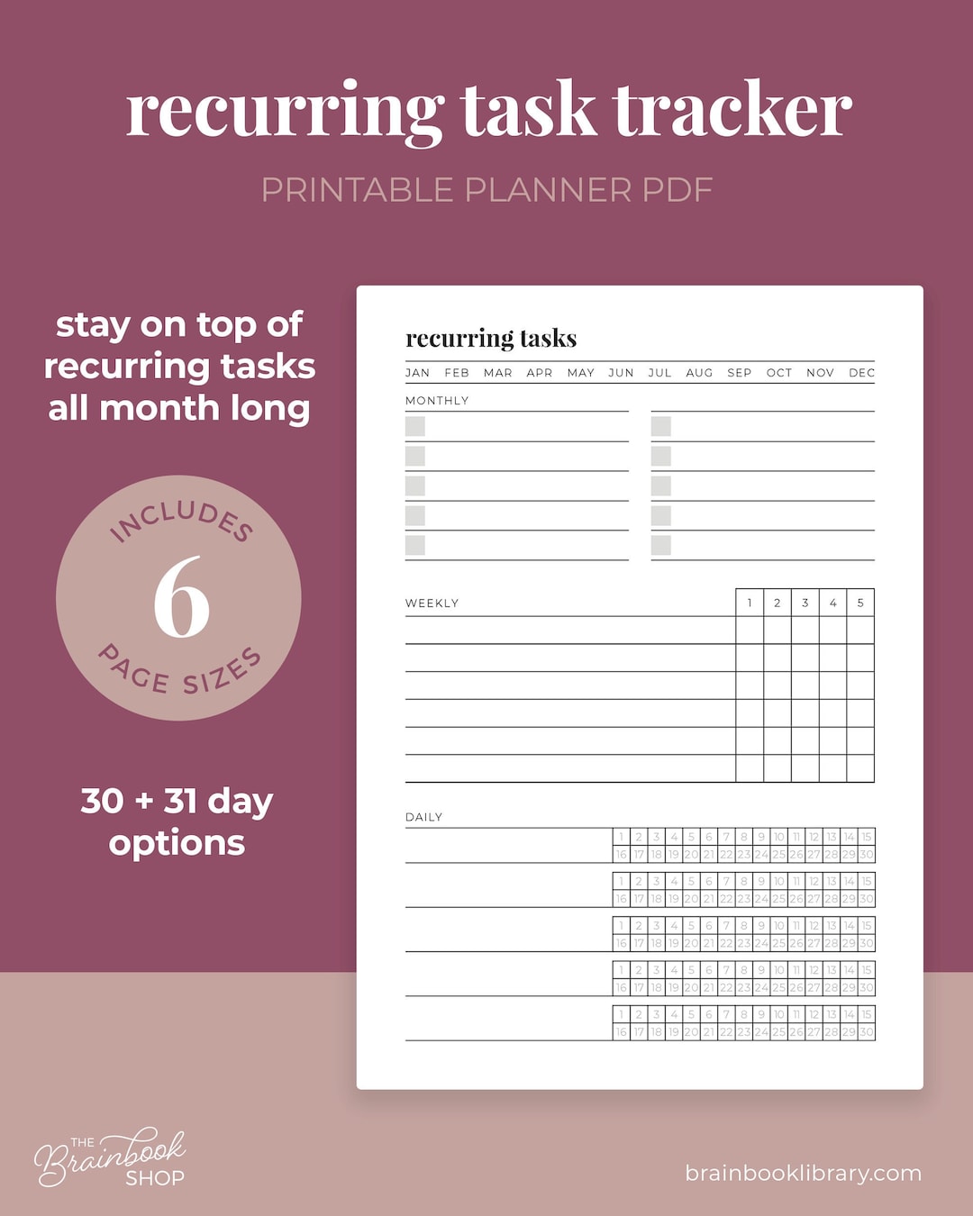 Recurring Task Tracker, Monthly, Weekly, Daily To-do List, Planner ...