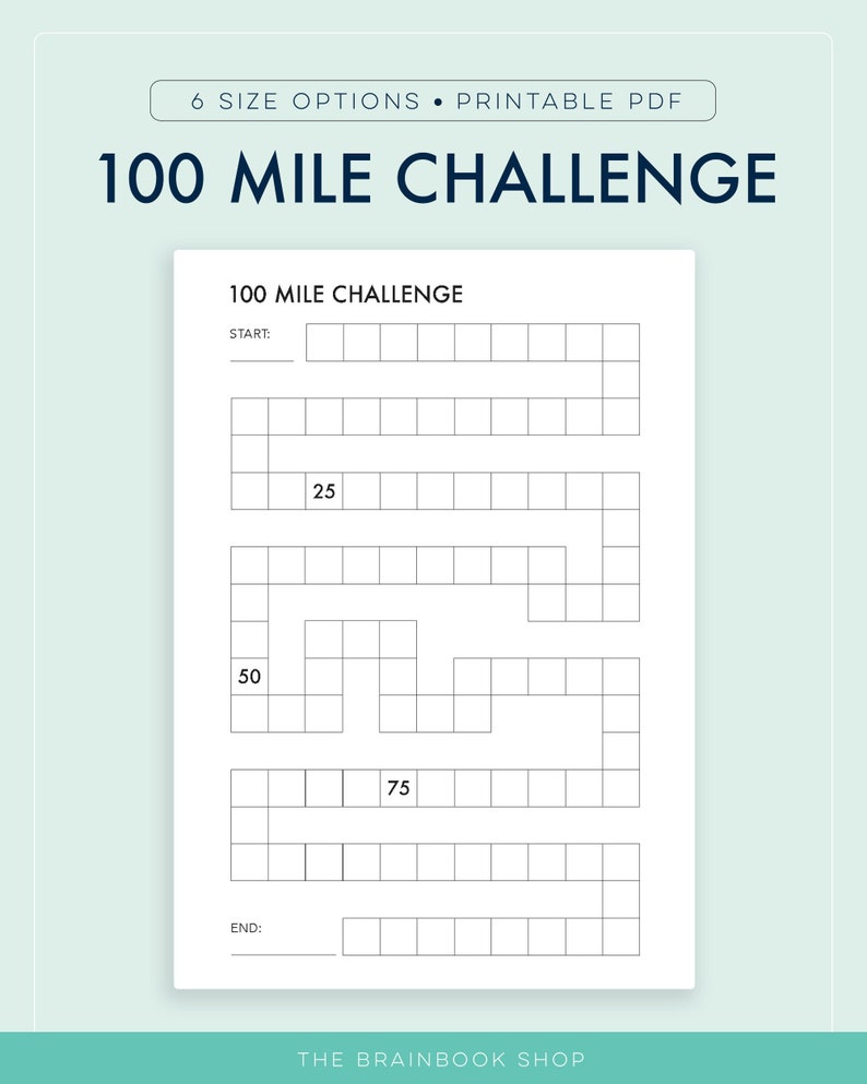 100 Mile Fitness Challenge Tracker A4 / A5 / Letter / Half Etsy Australia