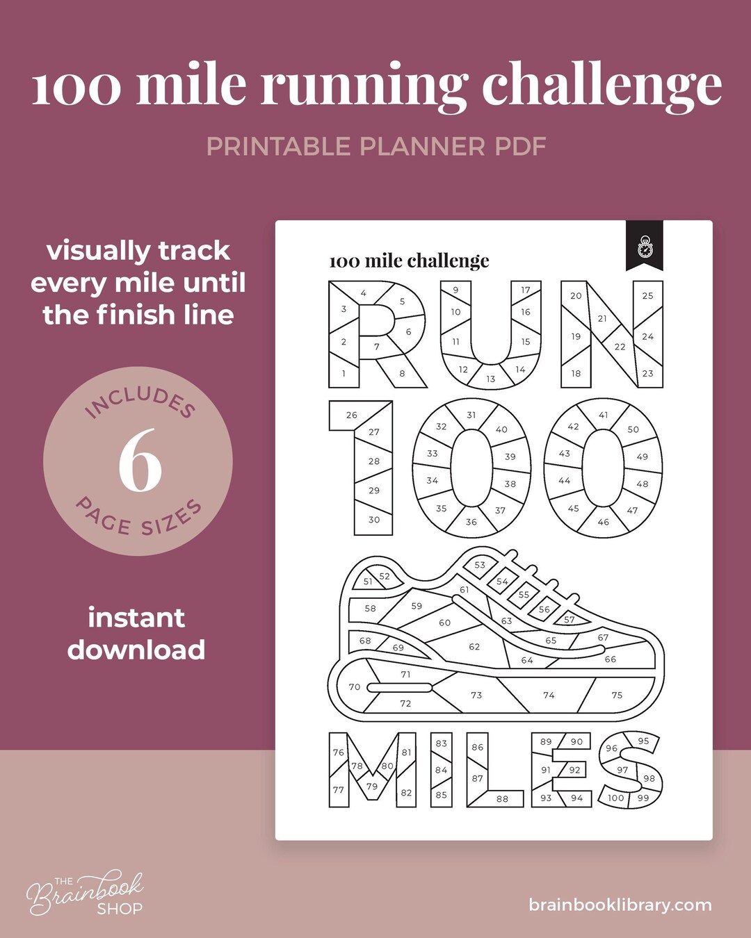 100 Mile Running Challenge, Running Tracker, Running Challenge A4 / A5 ...