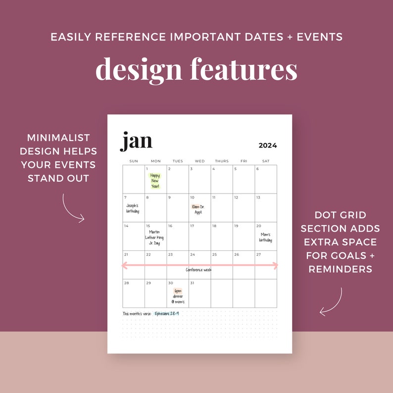 2024 Portrait Monthly Calendars, Printable Calendar Template