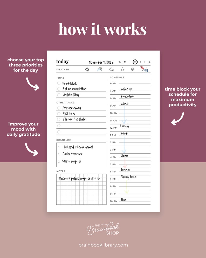 Daily Agenda, Daily Planner, Daily Schedule, Top 3 Planner, 24-Hour Planner A4 / A5 / Letter / Half Letter / Happy Planner image 5