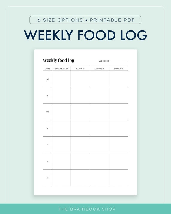 Weekly Food Log Food Diary Food Journal Food Tracker Etsy