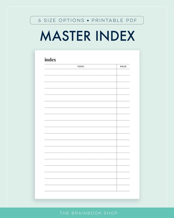 Index Printable Bullet Journal Index Page Etsy