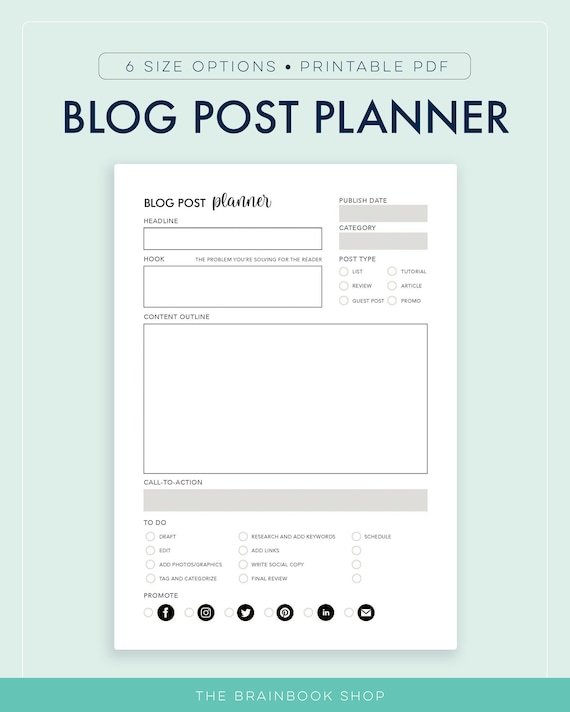 Blog Post Planning Page, Content Marketing Planner, Writing Worksheet, Instant Download || A4 / A5/ Letter / Half Letter / Happy Planner