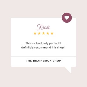 May include: A customer review for The Brainbook Shop with a five-star rating and the text "This is absolutely perfect! I definitely recommend this shop!!"
