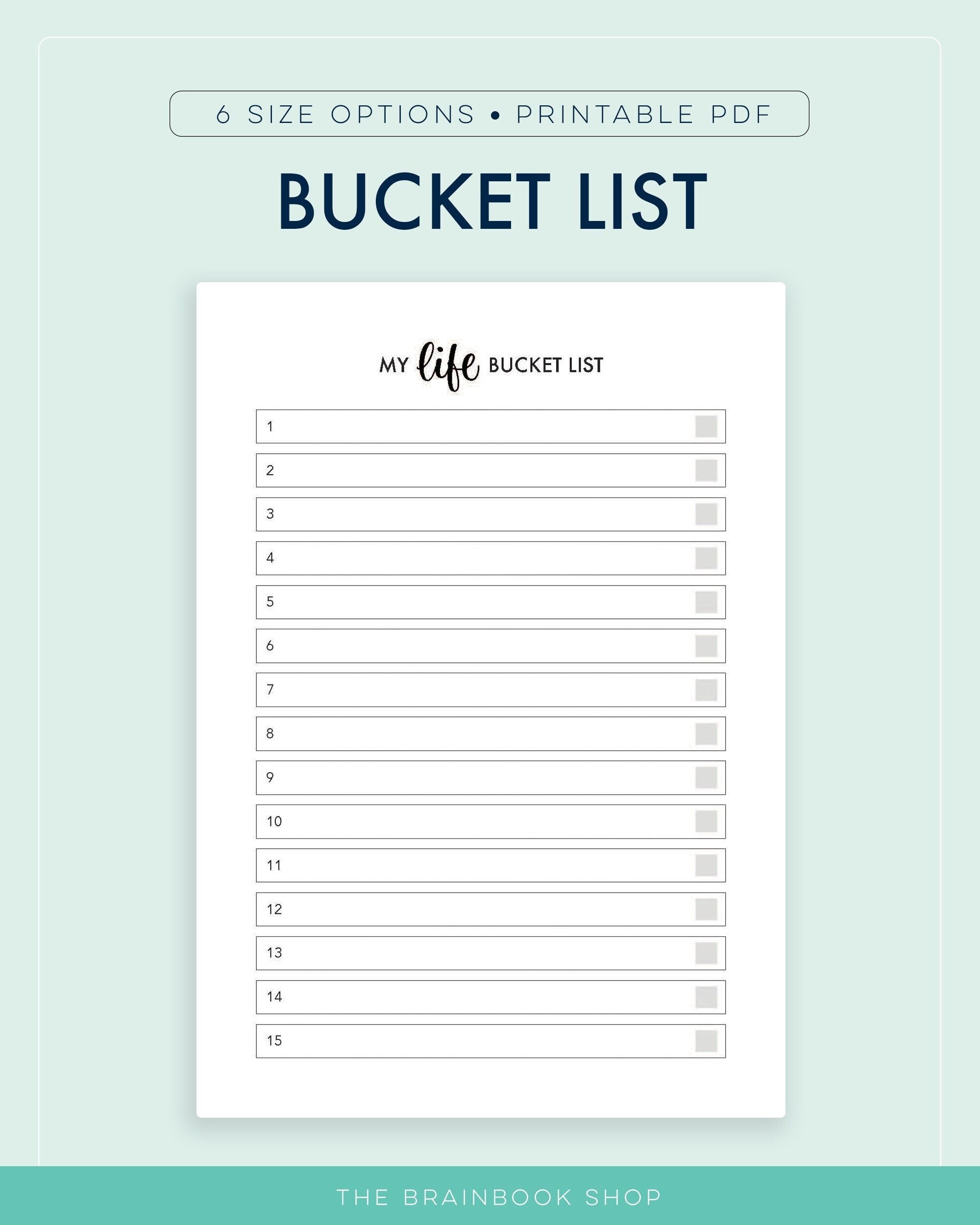 Bucket List Printable Life List Bucket List Items Life Etsy