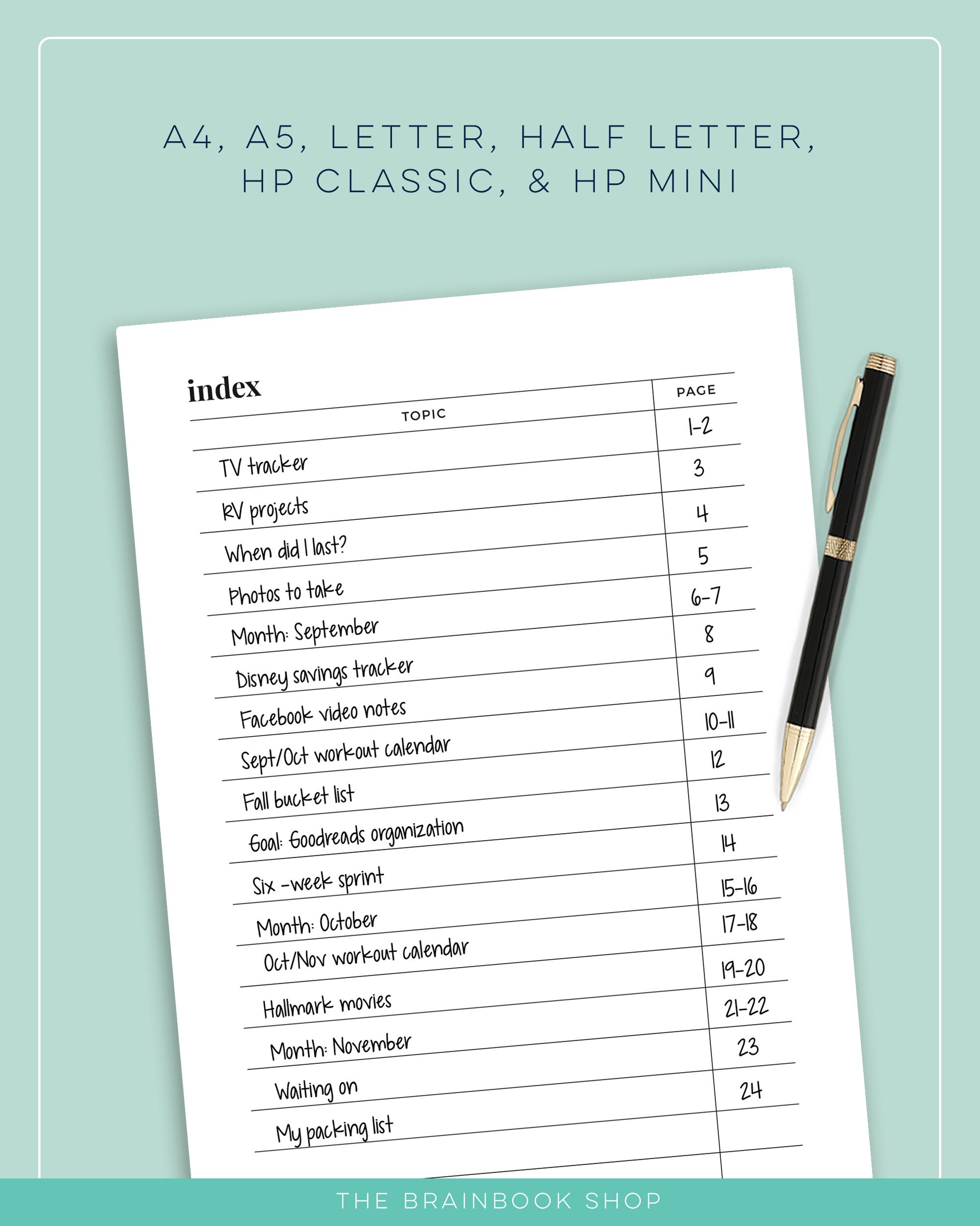 Master Index Printable, Bullet Journal Index, Index Page
