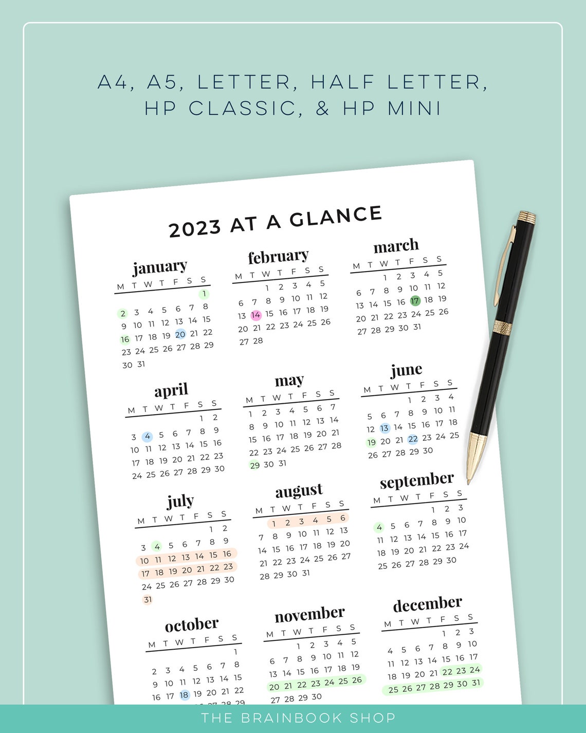 2023-year-at-a-glance-2023-printable-calendar-a4-a5-etsy-uk