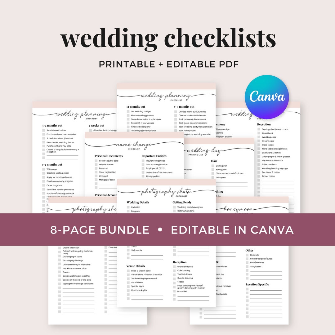 Wedding Checklist Template, Wedding Day Printable Planner, Wedding ...