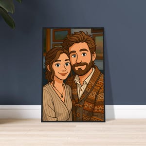 Poster Encadré Bois FSC | Photo Transformée en Cartoon | Portrait Personnalisé | Livraison Gratuite
