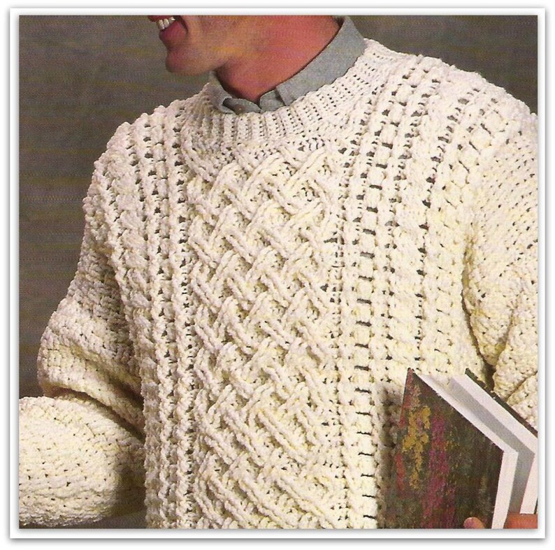 Crochet Aran Sweater Patterns 2 Styles Bust Chest 30 | Etsy