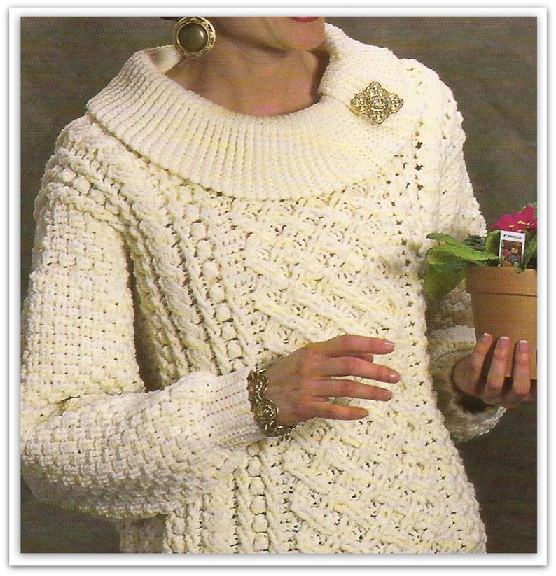 Crochet Aran Sweater Patterns 2 Styles Bust Chest 30 Etsy
