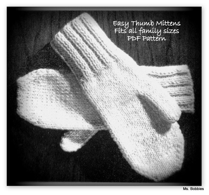 Easy Thumb Mitten Pattern 2 Needle Knitting Palm Sizes 5 Thru 9 Pdf 0615499 60s Vintage