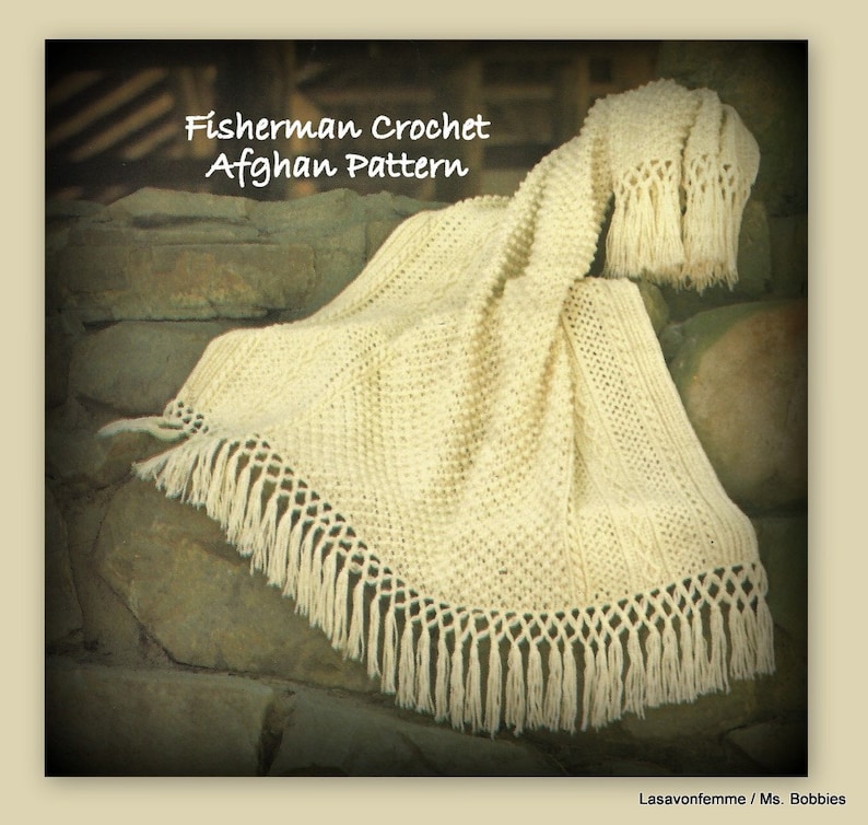 Fisherman Crochet Afghan Pattern PDF 0309106A English Aran Etsy