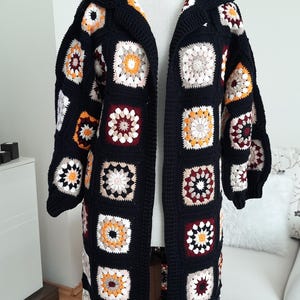 Black Crochet Cardigan – Handmade Knit Sweater – Afghan Cardigan – Bohemian Style Women’s Coat – Cozy Woman Sweater – Gift for Her