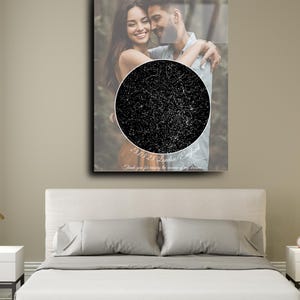 Benutzerdefinierte Sternenkarte mit Foto, Romantische Geschenkidee, personalisiertes Geschenk, Geschenk für Ihn, Geschenk für Sie, Druckbare Wandkunst, Fotogeschenk gehärtetes Glas