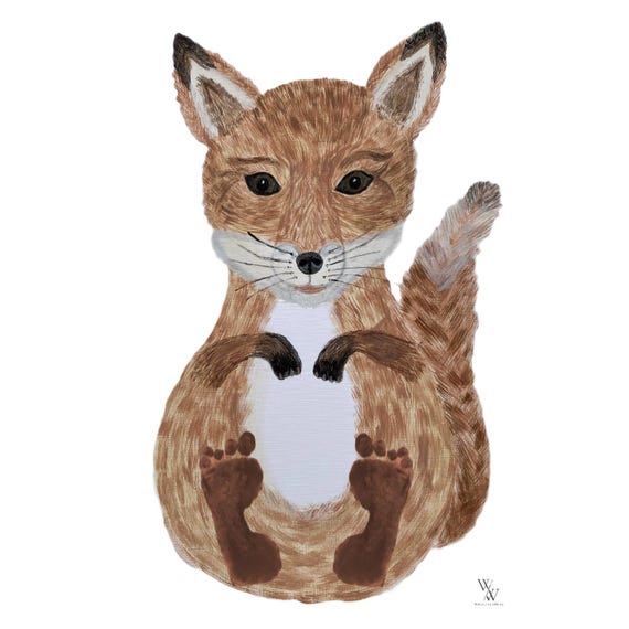 Fox I fox I Baby Footprint Handprint Poster Download | Animal Poster Printable | Nursery Wall Art | Digital Print A3I PDF I Reminder