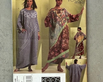 Vogue 1106 Koos Couture. Size Y Caftan by Koos Van Der Akken. Avant Garde Retro Style Pattern. Uneven Hem. Contrast Fabrics and Stitching