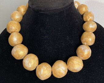 Chunky Gilded Bead Necklace. Stunning ClayShay Hand Painted Wearable Art Statement Piece by SparklyLife. Handmade Beaded Gift For her