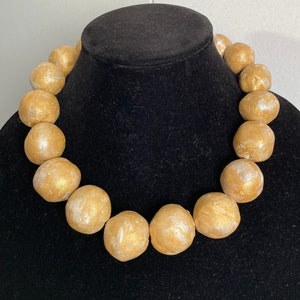 Chunky Gilded Bead Necklace. Stunning ClayShay Hand Painted Wearable Art Statement Piece by SparklyLife. Handmade Beaded Gift For her