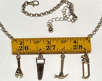 SALE! Tools, Ruler Necklace. Grandpas Folding Ruler, Mini Tool Charms Create Perfect DIY Handy Mam, HGTV Fan Girl, Home Owner, Designer Gift