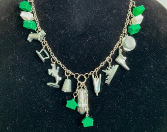 SALE! Monopoly OOAK Necklace. Nine Tokens Eight Houses Upcycled into a Unique and Charming Altered Game Piece Necklace by SparklyLife