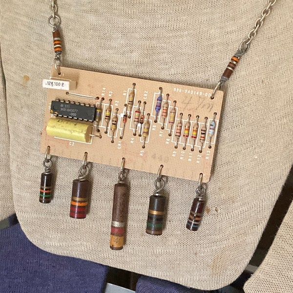 Unisex Computer Circuit Necklace. Upcycled Motherboard Statement Jewelry. Capacitors Resistors For Geeks Musicians and Girls Who Code