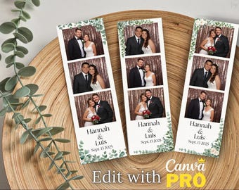 Eucalyptus Wedding Photo Booth Template • Greenery Boho Rustic Botanical Backdrop • Editable Canva Digital Download