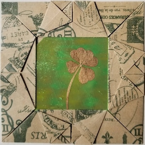 Real Four Leaf Clover in Origami Picture Frame