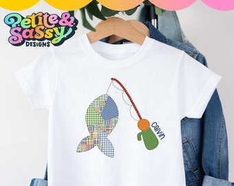 Personalized Madris Plaid Faux Applique Fish T-shirt for Kids