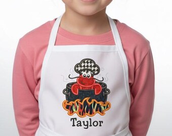 Personalized Kids Chef Apron: Crab Applique, Custom Name