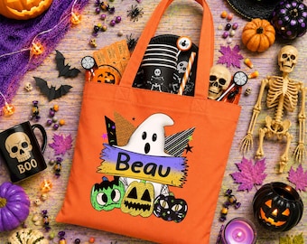Personalized Halloween Ghost Tote Bag Customized Trick or Treat Bags