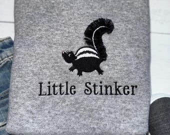 Little Stinker Toddler Embroidered Heather Gray Sweatshirt | Fringe-Tailed Skunk