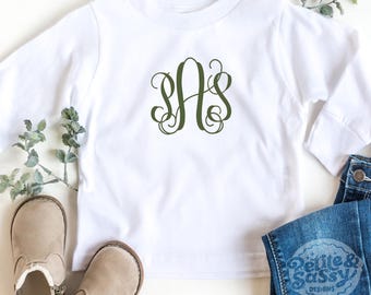 Monogram Long Sleeve Tee, Personalized Shirt for Youth, Custom T-Shirt for Kids