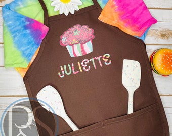 Personalized Patterned Name Apron, Kid Custom Gifts, Pretend Play Apron, Kids Cupcake Apron, Cupcake Aprons for Kids