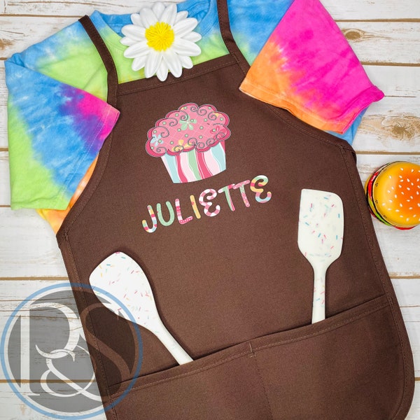 Personalized Patterned Name Apron, Kid Custom Gifts, Pretend Play Apron, Kids Cupcake Apron, Cupcake Aprons for Kids