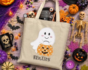 Personalized Halloween Tote Bag Ghost Pumpkin Trick or Treat Bags