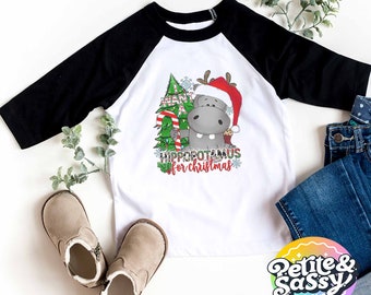 I want a Hippopotamus For Christmas Kids Raglan, Christmas Shirt, Christmas Hippo Shirt, Funny Christmas Shirt, Christmas kid shirts