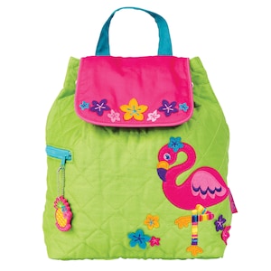 Embroidered Flamingo Backpack, Toddler Quilted Backpack, Preschool Backpack, Personalized Backpack