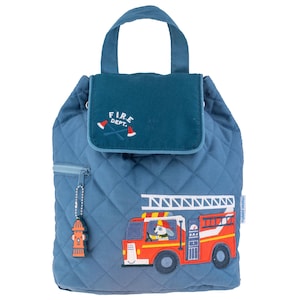 Embroidered Firetruck Backpack: Toddler Quilted Cotton Backpack