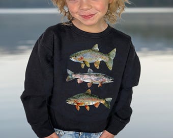 Fishing Trout Trio Kids Cozy Fleece Sweatshirt