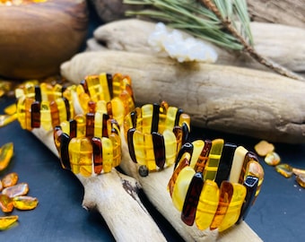 Stretch unisex Amber rings, polished Baltic Sea Multicolor items - 1 piece