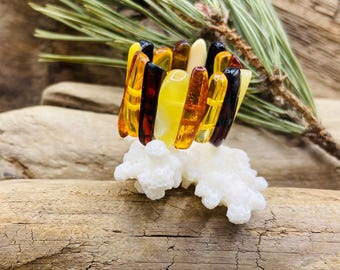 Baltic Amber Multicolor stretch ring, Handmade Amber unisex jewelry